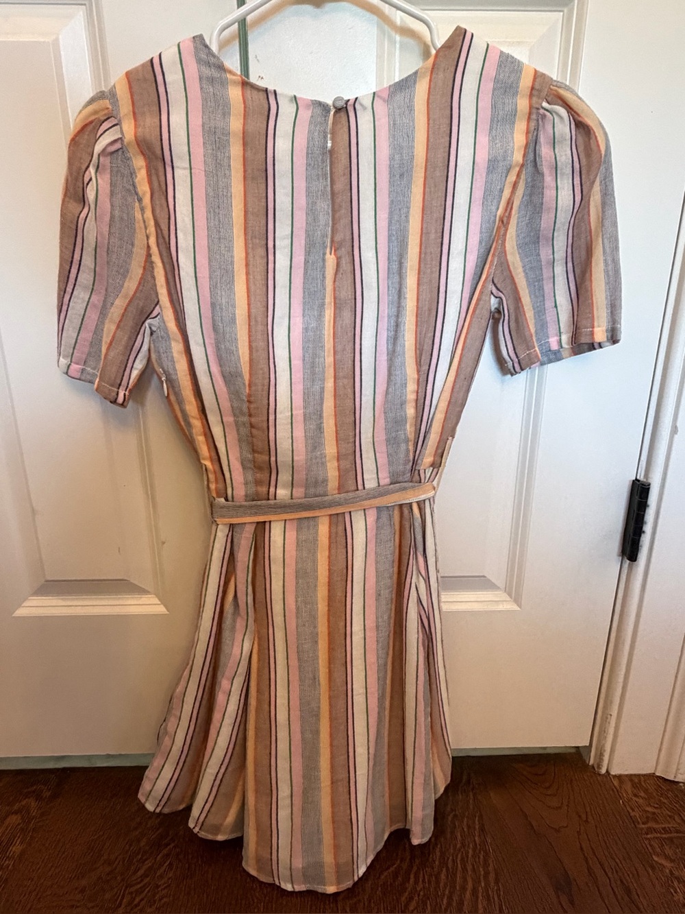 Tularosa Striped Pastel Belted Summer Dress - Pink & Peach